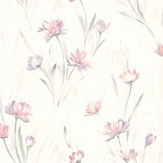 pink flowers on a white background with watercolor style paint strokes in the center and bottom corner