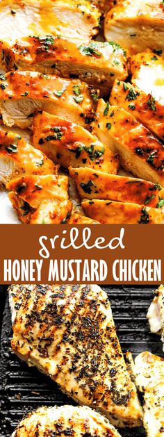 grilled honey mustard chicken on the grill with text overlay