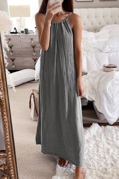 Karlidress Who I'm Supposed to Be Halter Neck Swing Dress P12910 Beautiful Figure, Linen Style, Swing Dress, Halter Neck, Fashion Online Shop, Perfect Dress, Casual Wear, Types Of Sleeves, Gray Color