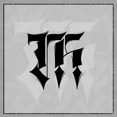 the letter f is made up of black and white letters on a gray background with an ornate