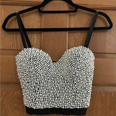 Very Well-Made. Heavy Beading. Lined Cups, Adjustable Straps. Four Rows Of 5 Hooks In The Back. 93% Polyester, 7% Spandex. Beaded Bustier, Mermaid Costume, Bra Sizes, Beading, Adjustable Straps, Mermaid, Black White, Womens Tops, Spandex