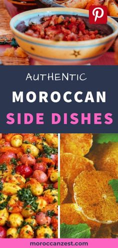 different types of moroccan side dishes with text overlay that reads authentic moroccan side dishes