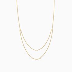 Add some gold layers to your look with our Layered Chain Vermeil Necklace. Crafted from 18k gold over sterling silver, this pre-layered necklace is an effortless, yet still elevated piece every jewelry collection needs. Did we mention it also has real, slightly included round-cut diamonds? Now you really need this gold necklace. Elegant Multi-strand Sterling Silver Necklace, Minimalist Station Necklace With Delicate Chain For Layering, Classic Double Chain Necklace For Layering, Dainty Station Necklace With Delicate Chain For Layering, Elegant Everyday Layered Necklace With Delicate Chain, Double Strand Cable Chain Necklace For Layering, Minimalist Multi-strand Jewelry With Delicate Chain, Delicate Double Chain Jewelry For Everyday, Dainty Sterling Silver Chain Necklace For Layering