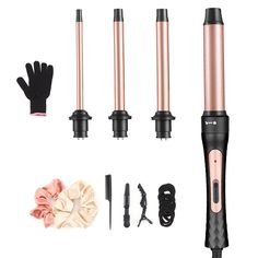 PRICES MAY VARY. 💕【4 IN 1 Curling lron】-This professional curling iron set includes 4 different size of cylinder curling wand barrels (1.25'', 0.98", 0.75", 0.35'')allowing you achieve different curl sizes and styles effortlessly, from beach waves to tight curls, long to short hair. Easy to use for beginners 💕【Tourmaline Ceramic Hair Curling Iron】-Provides even heat, releases negative ions, helps lock moisture into the hair and protects the hair cuticle, ensuring smooth, frizz-free, shiny curl Hair Curling Wand, Curling Wands, Hair Curling Iron, Curling Wand Set, Hair Cuticle, Different Curls, Large Curls, Vintage Waves, Curling Hair With Wand