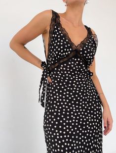 Dolly Midi Dress | Ditsy Dot - Midi Dress Black Polka Dot Midi Dress, Flowy Fashion, Edgy Boho, Dolly Dress, Vintage Valentino, Valentino Dress, Knit Outerwear, Midi Dress Black, Aesthetic Shirts