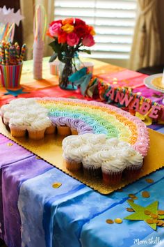 an image of a table with cupcakes on it and the caption unicorn party ideas