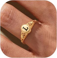 Amazon.com: KOHOTA Gold Initial Rings for Women Non Tarnish Vintage 14K Gold Plated Letter Signet Ring Dainty Personalized Stackable Thumb Pinky Band Ring Size 6-10 Jewelry Gifts: Clothing, Shoes & Jewelry Signet Rings Women Vintage, Initial Rings, Pinky Signet Ring, Gold Initial Ring, Signet Rings Women, Initial Ring, Gold Initial, Ring Dainty, Rings For Women