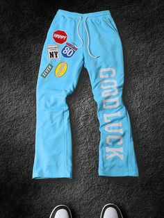 Men's Trendy Brand Sports Casual Flare Print Sweatpants Baby Blue    Fabric Geometric,Letter Flare Leg Medium Stretch  Men Clothing, size features are:Bust: ,Length: ,Sleeve Length: Printed Sweatpants, Men's Sweatpants, Dark Jeans, Elegant Dresses Long, Mens Sweatpants, Kids Sleepwear, Mens Bottom, Men Clothing, Kids Beachwear