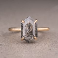 salt and pepper diamond Basket Setting, Hexagon Diamond, Unique Diamond Rings, Unique Diamonds, Salt And Pepper Diamond, Hexagon Shape, Recycled Gold, Rose Cut Diamond, Rose Cut