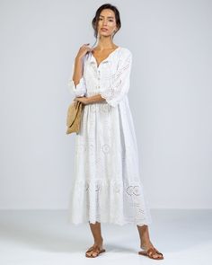 LIMITED RESTOCK | Elodie Broderie Throw On Dress | White | 100% Cotton Dungarees Outfits, Broderie Anglaise Dress, Anglaise Dress, Broderie Dress, Draped Sweater, Lace Vest, Lace Sweater, Knitwear Dress, Cornflower Blue