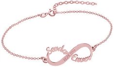 This Personalized Infinity Name Bracelet is one of the most special and personal pieces of jewelry you can own or give as a gift. This beautiful, delicate infinity bracelet is not just a fashion statement. It's also the perfect gift for any woman in your life-or yourself! FEATURES You can add up to 2 names Tarnish-resistant rhodium plating Color: Gold, Rose Gold, Silver Metals Type: Stainless Steel Chain Type: Link Chain Clasp Type: Lobster Rose Gold Bracelet Jewelry As A Gift, Elegant Rose Gold Bracelets As Gift, Rose Gold Name Bracelet With Adjustable Chain As Gift, Elegant Bracelets For Bridesmaid Gift On Valentine's Day, Pink Infinity Jewelry For Gifts, Elegant Sterling Silver Name Bracelet For Valentine's Day, Personalized Chain Bracelet For Wedding On Mother's Day, Elegant Adjustable Name Bracelet For Valentine's Day, Elegant Name Charm Bracelet For Valentine's Day