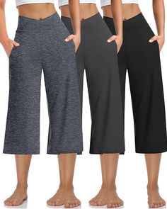 PRICES MAY VARY. MATERIAL:CAPRI PANTS FOR WOMEN STRETCH,made of polyester and spandex, like buttery soft & cozy touch for our skin friendly, 4-ways stretch, lightweight, casual summer yoga ladies capri pants REFINED QUALITY:3 Pack Women's Pants Casual Capri Pants,This palazzo Capris pants made from 90% Polyester, 10% Spande. Lightweight, soft fabric, breathable but non see-through FEATURE:CAPRI PAJAMA PANTS FOR WOMEN SOFT,slim fitted stretchy cross wrap waist & loose flowy bottom cut capris for Casual Yoga Capri Pants With Pockets, Casual Capri Yoga Pants With Pockets, Yoga Capris With Pockets, Casual Capri-length Yoga Pants With Pockets, Yoga Capri Pants With Pockets, Knee-length Lounge Bottoms With Pockets, Workout Bottoms With Pockets, Workout Knee-length Shorts With Pockets, Ankle-length Capris With Pockets For Loungewear