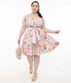 Plus Size Pink Dress, Plus Size Kawaii Fashion, Oc Fashion, Plus Size Kawaii, Pink Sash, Pink Backdrop, Vintage Plus Size, 1950s Style, Plus Size Fits