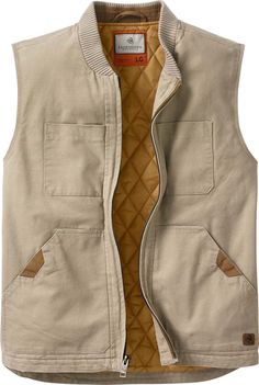 Rugged with a broken-in feel  this unique vest is made from heavy duty soft-washed 100  cotton canvas with a warm insulated lining. Features two exterior snap closure pockets for extra warmth and storage  and double stitched siding to ensure this vest will last from season to season. Full Zip front with high quality Signature Buck metal zipper. Workwear Vest, Canvas Vest, Man Clothing, White Tail, Vests Mens, Outerwear Vest, Quilted Vest, Mens Style, Mens Swim Trunks