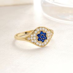 "Here is Sapphire Birthstone Diamond Evil Eye Ring for Women. Our Custom Birth Month Stone Moissanite Chunky Protection Band will be perfect personalized ring as a daily wear ring! This 10K 14K 18K Gold Cz Blue Person Ring will be either exciting protection ring for women or girlfriend. Evil eye ring gifted will look so pretty on her index or middle finger. From the detailing to the pave cluster motif, round chic birthstone diamond ring has alternating chunky cluster design. This Stunning and Blue Sapphire Ring will be best birthday or graduating gifted and symbolizes your love and serves as the ideal gift for your girl or women. Please check our other birthstone rings: https://www.etsy.com/shop/minifinejewels?ref=seller-platform-mcnav§ion_id=40182033 Jewelry Details Band:14K Carat:585 Gem Gift Sapphire Ring With Pave Setting In Cubic Zirconia, Gift White Gold Sapphire Ring With Pave Setting, Round Sapphire Ring With Pave Setting Gift, White Gold Sapphire Ring With Pave Setting For Gift, Gift Sapphire Ring With Pave Setting, Round Cut, Gift Sapphire Ring With Pave Setting In Round Cut, Sapphire Rings With Pave Setting As Gift, Round Cut Sapphire Ring With Pave Setting As Gift, Blue Rings With Pave Setting For Gift