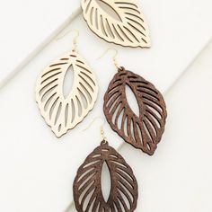 Nwt Gold And Wood Dangle Circle Earrings. Cream And Brown Options Chic Shack, Laser Cut Earrings Acrylics, Laser Cut Earrings, Cut Earrings, Lightweight Earrings, Leaf Nature, Wooden Earrings, Wood Earrings, Light Weight Earrings