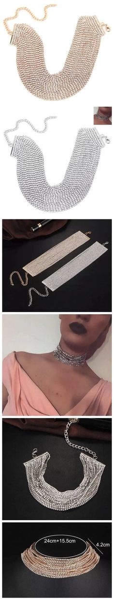 Multi-Layer Chunky Fashion Choker Necklace-Fashion Necklaces-StylinArts Chunky Fashion, Layered Choker Necklace, Choker Style Necklace, Layered Chokers, Bra And Brief Sets, Strapless Bandeau, Rhinestone Choker, Silver Choker, Choker Style