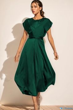 OrcaJump - Orcajump - Vestido de gala para mujer con cinturón y detalle de lazo en la cintura. Elegant Midi Dresses, Neue Outfits, Satin Bridesmaid Dresses, Estilo Chic, Daily Dress, U Neck, Ely, Aaliyah, Odessa