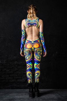 Slay this year's festival season with this amazing psychedelic rave outfit. This sexy rave bodysuit fits like a glove and holds everything in place. It’s form-fitting construction is flattering and sucks you in. It's the perfect festival bodysuit for all the rave queens out there! The back zipper closure is extra robust and invisible allowing for flawless graphics all over. The psychedelic print is crisp with vibrant and saturated colors true to the photos. Features: hidden back zip closure, moc Rave Outfit Women, Festival Bodysuits, Rave Outfits Women, Festival Must Haves, Rave Bodysuit, Fantasy Realm, Uv Black Light, Rave Outfit, Lycra Fabric