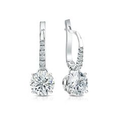 These radiant diamond earrings feature a round cut 1.50 ct. total weight center stone in a diamond dangle studs 4-prong basket setting glistening in 18k white gold metal, and with 0.10 ct. total weight of small dazzling round-cut natural diamonds as side stone totaling to 1.60 ct. in a complete pair. White Gold Drop Earrings, Black Diamond Pendant, Beautiful Diamond Earrings, Black Diamond Studs, Halo Diamond Earrings, White Gold Diamond Earrings, Solitaire Diamond Pendant, Colored Diamond Rings, Platinum Earrings