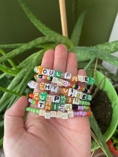 Feature beaded bracelet made with Halloween colors and sayings. Come in various sizes and designs. Every bracelet is  unique and no two bracelets are the same. Size Guide: XS: 5 1/2"  S: 6" M: 6 1/2" L: 7" XL: 7 1/2" + PSA: These bracelets are made to stretch but purposely overstretching them past their limits may cause them to break. Trendy Beaded Bracelets With Letter Print, Trendy Multicolor Beaded Bracelets With Letter Print, Personalized Orange Beaded Bracelets For Friendship, Halloween Beaded Bracelets With Letter Beads, Novelty Multicolor Beaded Bracelets For Halloween, Orange Letter Beads Friendship Bracelets, Personalized Halloween Beaded Bracelets, Orange Beaded Friendship Bracelets With Letter Beads, Novelty Green Beaded Bracelets