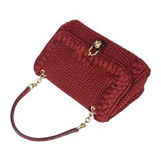 Guaranteed authentic Dolce&Gabbana Crochet hand / shoulder bag. Jewel toned Burgundy crochet bag with rich texture. Handle is gold chain and red snakeskin. Front closure is a faux tortoise lock with logo embossed turnkey. Bag has 1 interior zip compartment, 1 slot pocket and 1 cellphone compartment. Smooth leather on inside of front flap. Logo embossed interior plaque. Interior is lined in the signature leopard print. final sale BAG MEASURES: LENGTH 11.5" TALL 8.5" DEEP 4.5" HANDLES:TALL 7.5 Luxury Crochet Top Handle Bag For Daily Use, Luxury Rectangular Crochet Bag With Top Handle, Luxury Rectangular Crochet Bag With Top Carry Handle, Elegant Crochet Bag With Gold-tone Hardware, Luxury Crochet Bag With Top Handle, Luxury Crochet Satchel Bag With Handles, Luxury Crochet Bag With Handles For Daily Use, Luxury Evening Crochet Shoulder Bag, Luxury Crochet Crossbody Bag For Daily Use