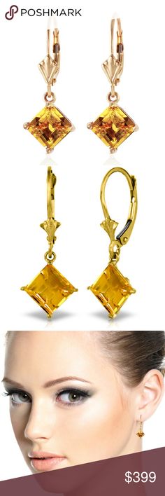 14K. GOLD LEVERBACK EARRINGS WITH NATURAL CITRINES Item: 1840  Description 14K. GOLD LEVERBACK EARRINGS WITH NATURAL CITRINES (Yellow Gold)  An extraordinary pair of 14k. Solid Gold Lever Back earrings, each featuring a square-shaped Natural Citrines.  Item Information Metal: 14K. Solid Gold Metal Weight: 2.00 gr. Gemstones 2 Square shape, 6X6 mm, Citrine = 3.20 ct Measurements Height: 1.04 in ( 26.4 mm) Width: 0.37 in ( 9.4 mm) Galaxy Gold Products Jewelry Earrings Formal Yellow Gold Lever Back Earrings, Yellow 14k Gold Fine Jewelry Earrings, Yellow 14k Gold Fine Earrings, Yellow 14k Gold Drop Earrings, Classic Yellow Citrine Earrings, Formal Yellow 14k Gold Earrings, Classic Yellow Dangle Jewelry, Leverback Earrings, Square Shape