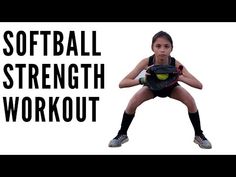 a woman holding a softball glove with the words softball strength workout written on it in front of her