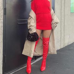 Questions? Leave A Comment Below! Red High Heel Winter Boots, Red Leather Heels For Winter, Chic Red Winter Heels, Chic Red Winter Boots, Chic Red Heels For Winter, Chic Red Heels For Fall, Red Heels For Winter Night Out, Winter Red Pointed Toe Heels, Red Heels For Night Out In Winter