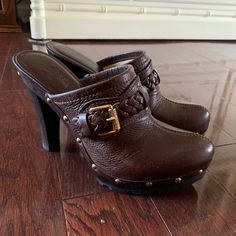 Super Cute Clogs! Leather Upper W/ Gold Studs. Only Worn Once So Practically Brand New As You Can See By Photos. They Were Just A Little Too High For Me. Smoke-Free Home. Brown Mules With 4-inch Heel And Round Toe, Casual Closed Toe Mules With 4-inch Heel, Michael Kors Brown Round Toe Heels, Michael Kors Casual Heels With Round Toe, Casual Michael Kors Heels With Round Toe, Casual Mules With 4-inch Heel And Round Toe, Casual Closed Toe Clogs With 4-inch Heel, Michael Kors Shoes, Gold Studs