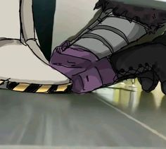 someone wearing purple and white shoes with their feet on the ground