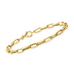 PRICES MAY VARY. 14kt yellow gold, for women. Chain size - 4 mm. Lobster clasp has a spring mechanism for sturdy security. Polished 14kt yellow gold. Crafted in Italy. Includes jewelry presentation box. Developing fresh ways to wear timeless looks, Ross-Simons masters the classics. From Italy, this sleek 14kt yellow gold paper clip link bracelet infuses modern energy into a classic style. Lobster clasp, 14kt yellow gold paper clip link bracelet. Classic Yellow Gold Paperclip Bracelet With Cable Chain, Timeless Formal Yellow Gold Paperclip Bracelet, Classic Yellow Gold Paperclip Bracelet With Box Chain, Classic Gold Chain Link Bracelet, Classic Yellow Gold Paperclip Bracelet With Solid Link Construction, Classic Yellow Gold Link Paperclip Bracelet, Classic Chain Bracelet With Lobster Clasp, Modern Yellow Gold Paperclip Bracelet With Oval Link, Modern Yellow Gold Oval Link Paperclip Bracelet