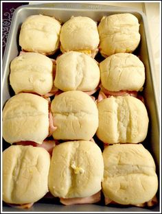 a pan filled with ham and cheese sliders