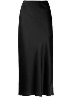 Black silk-blend Sense of Shine slip skirt from DOROTHEE SCHUMACHER featuring satin finish, high waist, slip-on style and mid-length. | Dorothee Schumacher Sense of Shine slip skirt Long Silk Skirt, Black Satin Skirt, Satin Skirt Outfit, Black Silk Skirt, Winter Party Outfit, Silk Midi Skirt, Silk Maxi Skirt, Rock Outfit, Slip Skirt