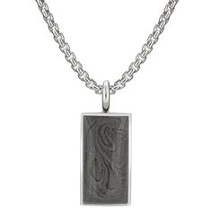 The sterling silver simple bail rectangle pendant with cremated remains on a thick chain by close by me jewelry from the front Classic Cable Chain Jewelry With Rectangular Pendant, Silver Rectangular Necklace With Polished Finish, Minimalist Rectangular Necklace With Polished Finish, Elegant Rectangular Jewelry With Engraving Option, Rectangular Stainless Steel Necklace With Polished Finish, Engraved Stainless Steel Rectangular Jewelry, Elegant Rectangular Pendant Jewelry With Engraving Option, Elegant Engraved Rectangular Pendant Jewelry, Classic Rectangular Necklaces With Engraving Option