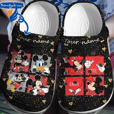 Introducing the Disney Fashion Designed Just for You Personalized Mickey Minnie Clogs-Slippers 3D Clog Shoes! Step into a world of Casual Mickey Mouse Clogs With Round Toe, Disney Crocs, Mickey Mouse Gifts, Minnie Mouse Cartoons, Crocs Slippers, Crocs Clog, Crocs Sandals, Black Clogs, Yellow Glitter