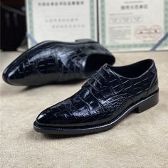 Having these shoes is the best thing to instantly add a glam quotient to your formal outfit. These men's Oxford shoes with a lace-up closure feature a crocodile skin design in the upper that adds uniqueness to your outlook. Made of crocodile skin and lined with cow skin leather, these shoes ensure comfortable walkability and durability.

Specifications




Upper Material: Crocodile Skin

Toe Shape: Pointed Toe

Shoes Type: Basic

Season: Spring/Autumn

Pattern Type: Solid

Outsole Material: Genu Lace-up Leather Shoes With Crocodile Pattern, Black Pointed Toe Formal Lace-up Shoes, Black Crocodile Pattern Oxfords For Business, Leather Lace-up Dress Shoes With Crocodile Pattern, Leather Crocodile Pattern Lace-up Dress Shoes, Black Pointed Toe Lace-up Shoes For Formal Occasions, Black Leather Lace-up Shoes For Semi-formal Occasions, Black Leather Lace-up Semi-formal Shoes, Black Lace-up Leather Shoes For Semi-formal Occasions