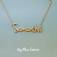 Order any word or name, for your new 18k gold plated Samantha style name necklace!A great gift for your little princess!!*Nameplate and chain are all solid sterling silver 925 with 18k gold plating.*The first capital letter of your small delicate nameplate is 0.4 Inches (1.0 cm tall) *Choose your chain length and chain style from the menus above!*Be sure to tell me the name or word that you would like in the NOTE TO SELLER section of your etsy checkout!I hand make all of my jewelry, please allow Customized Dainty Nameplate Necklace, Gold Plated Custom Name Necklaces For Personalized Gift, Personalized Name Gold Plated Necklaces, Custom Name Gold Plated Necklaces For Personalized Gifts, Personalized Silver Gold-plated Name Necklace, Customized Gold Name Necklace In Minimalist Style, Everyday Nameplate Necklace With Names, Custom Name Gold Plated Nameplate Necklace, Custom Name Gold Plated Necklace As Personalized Gift