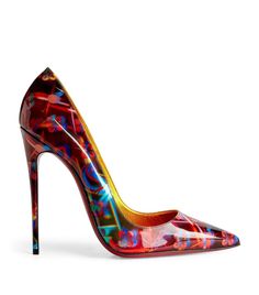 Christian Louboutin SO KATE 120 Disco Laser Patent Leather Pump Heels Shoes $795 Christian Louboutin SO KATE 120 Disco Laser Patent Leather Pump Heels Shoes $795 Click images to enlarge Description High-shine leather in a graffiti-inspired print elevates the striking style of an Italian-crafted pointy-toe pump lofted by a daring, slimmed-down stiletto. Christian Louboutin's iconic red sole secures the style's place as a paragon of modern glamour.  Patent leather upper. Leather insole and signatu Red Bottoms Heels, Red Stiletto Heels, Christian Louboutin Iriza, Red Bottom Heels, Christian Louboutin Kate, Louboutin So Kate, Red Stilettos, Lace Pumps, Christian Louboutin So Kate