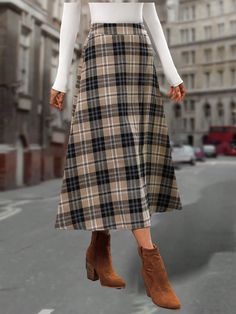 Multicolor Casual Collar  Tela tricotada A cuadros A línea Embellished No-Elástico Long Plaid Skirt For Fall, Fall Plaid Long Skirt, Long Plaid Skirt Brown, Retro Plaid Lined Skirt Bottoms, Retro Plaid Lined Skirt, Elegant Skirt, Dark Jeans, Couple Matching, Black Party