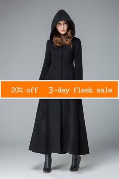 black winter coat  wool coat winter coat trench coat Black Hooded Wool Coat For Winter, Black Full-length Winter Outerwear, Black Full-length Outerwear For Fall, Sewing Coat, Princess Coat, Winter Trench Coat, Black Winter Coat, Maxi Coat, Coat Winter