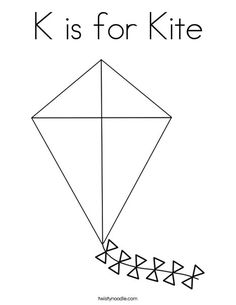 the letter k is for kite coloring page with an image of a kite in black and white