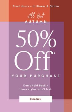 an autumn sale with 50 % off your purchase