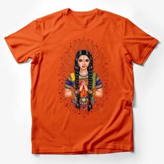 Vibrant Traditional Woman Meditation Art T-Shirt, Spiritual Healing Graphic Tee, Unique Cultural Fashion Top Male T-Shirt Custom graphic T-Shirt.Customize your color Artistic Multicolor Crew Neck T-shirt, Artistic Cotton T-shirt With Graphic Design, Crew Neck Cotton Shirt For Festivals, Multicolor Short Sleeve T-shirt For Festivals, Artistic Crew Neck Cotton Tops, Artistic Cotton Crew Neck Tops, Multicolor Cotton T-shirt With Screen Print, Artistic Graphic Crew Neck T-shirt, Artistic Crew Neck Shirt With Custom Print