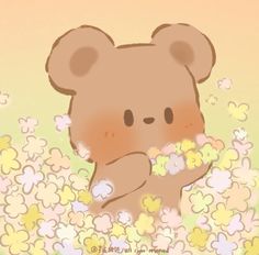 a drawing of a teddy bear surrounded by flowers