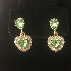 Beautiful Light Green Crystal And Goldtone Earrings New Bundle 2 Or More Listings To Save! Princess Tiana Inspired Jewelry, Princess And The Frog Earrings, Green Quince Jewelry, Gold And Green Jewelry, Sage Green Jewelry, Dream Quinceanera, Light Green Earrings, Green Items, Round Cut Diamond Earrings