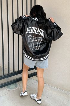 Get ready for game day with this new FSB exclusive- the Nebraska 1867 Varsity Jacket! Available in small-xl Model is wearing size XL Game Day Long Sleeve Varsity Jacket With Team Name, Varsity Jacket With Team Name For Game Day, Game Day Varsity Jacket With Team Name, Team-colored Outerwear With Team Name For Game Day, Team-colored Varsity Outerwear With Team Name, Collegiate Outerwear With Team Name For Game Day, Varsity Outerwear With Team Name For Game Day, Team-colored Outerwear For Game Day With Team Spirit, Varsity Outerwear For Game Day With Team Name