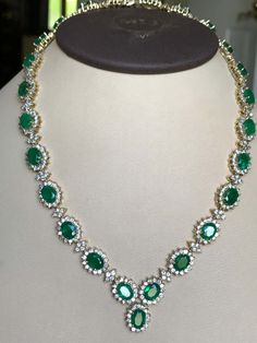 For Sale on 1stdibs - 70 Ct Oval Shape Emerald and Diamond Necklace and Earring Bridal Suite, Estate This spectacular Bridal set consisting of 29 stones of Emerald .Each oval Only Diamond Necklace, Round Diamond Necklace Simple, Green Stone Diamond Necklace, Diamond With Emerald Necklace, Antique Emerald Necklace, Luxury Emerald Necklace With Brilliant Cut For Anniversary, Luxury Brilliant Cut Emerald Necklace For Anniversary, Emralds Beeds Necklace, Luxury Diamond Cut Emerald Necklace For Anniversary