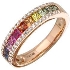 Large Rainbow Bar Ring – Alev Jewelry Luxury Multicolor Ruby Ring As Gift, Luxury Multicolor Ruby Ring For Wedding, Luxury Multicolor Ruby Ring As A Gift, Classic Multicolor Luxury Rings, Luxury Multicolor Embroidered Wedding Sets, Luxury Modern Multicolor Rings, Luxury Multicolor Adjustable Rings, Luxury Adjustable Multicolor Rings, Rainbow Diamond Wedding Ring