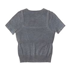 The Emmy Top is a knit crewneck top that features a unique layered knit bralette. The versatile design allows you to separate the layered bralette, offering a practical yet stylish solution for everyday wear. Heathered grey Short sleeves Crewneck Removeable bralette 52% nylon, 24% acrylic, 16% polyester, 8% wool Still not sure which size to get? Ask one of our stylists! Please give us a call at 856-452-5821 during our regular business hours. Trendy Gray Tops With Built-in Bra, Fitted Crew Neck Knit Top In Gray, Fitted Crew Neck Gray Knit Top, Fitted Gray Crew Neck Knit Top, Gray Seamless Crew Neck Top, Gray Stretch Scoop Neck Crop Top, Gray Stretch Crop Top With Scoop Neck, Gray Fitted Seamless Crop Top, Cropped Top With Built-in Bra For Layering